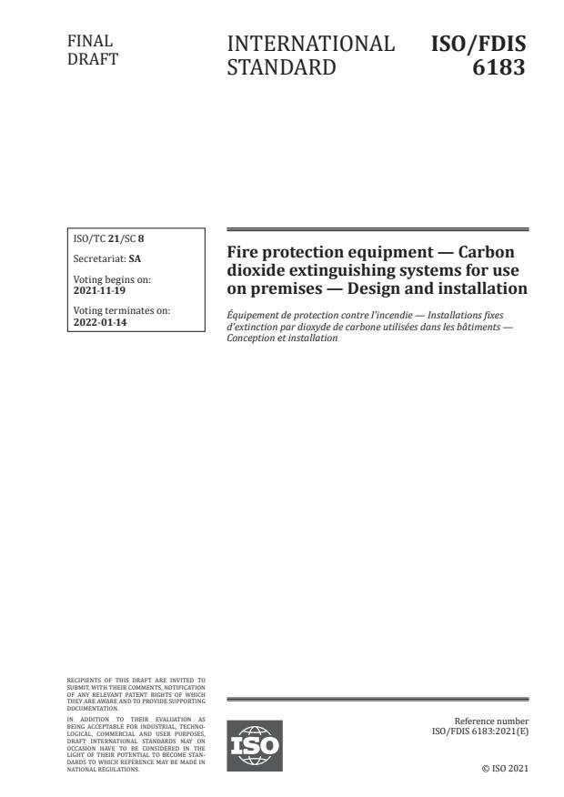 ISO/FDIS 6183 - Fire protection equipment -- Carbon dioxide extinguishing systems for use on premises -- Design and installation