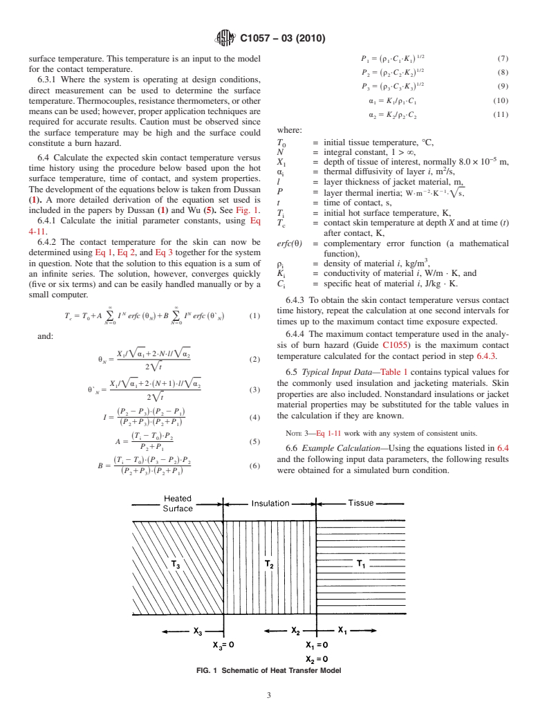 ASTM C1057-03(2010) - Standard Practice for Determination of Skin Contact Temperature from Heated Surfaces Using A Mathematical Model and Thermesthesiometer