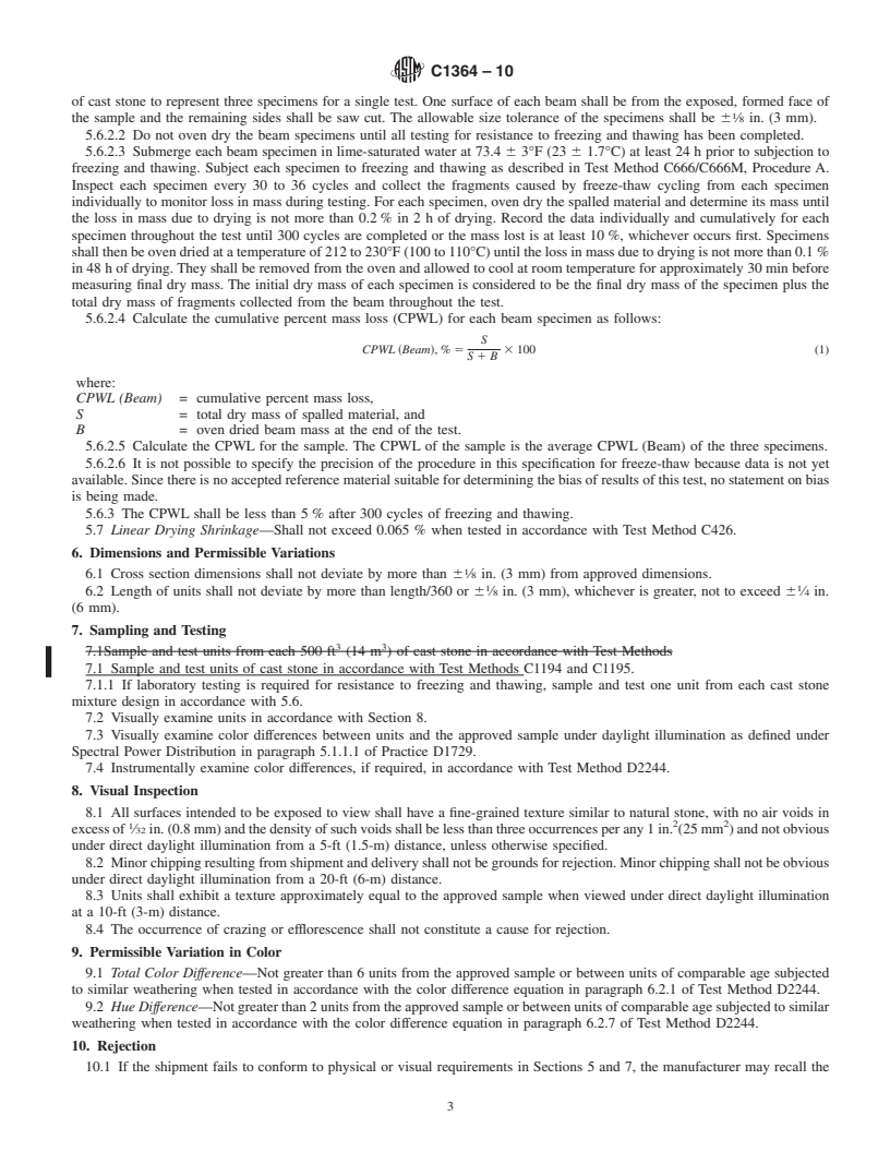 REDLINE ASTM C1364-10 - Standard Specification for Architectural Cast Stone