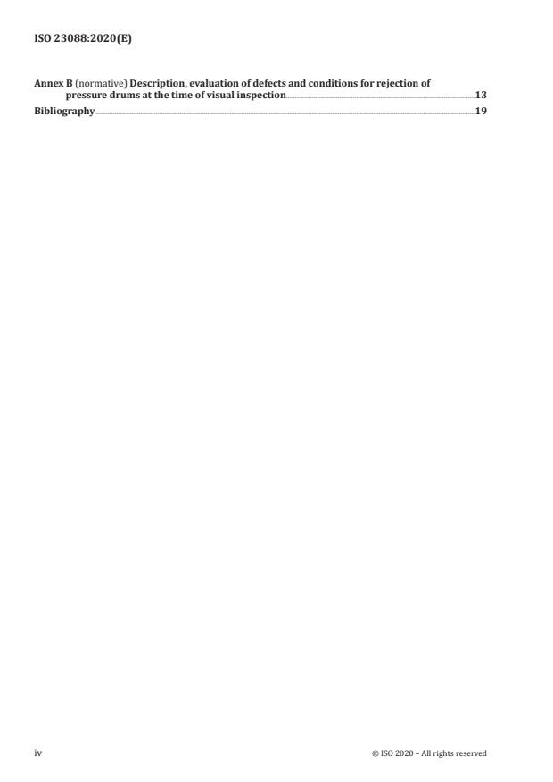 ISO 23088:2020 ISO 23088:2020 - Gas cylinders -- Periodic inspection and testing of welded steel pressure drums -- Capacities up to 1 000 l - Page 4 preview