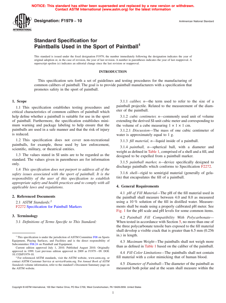 ASTM F1979-10 - Standard Specification for Paintballs Used in the Sport of Paintball
