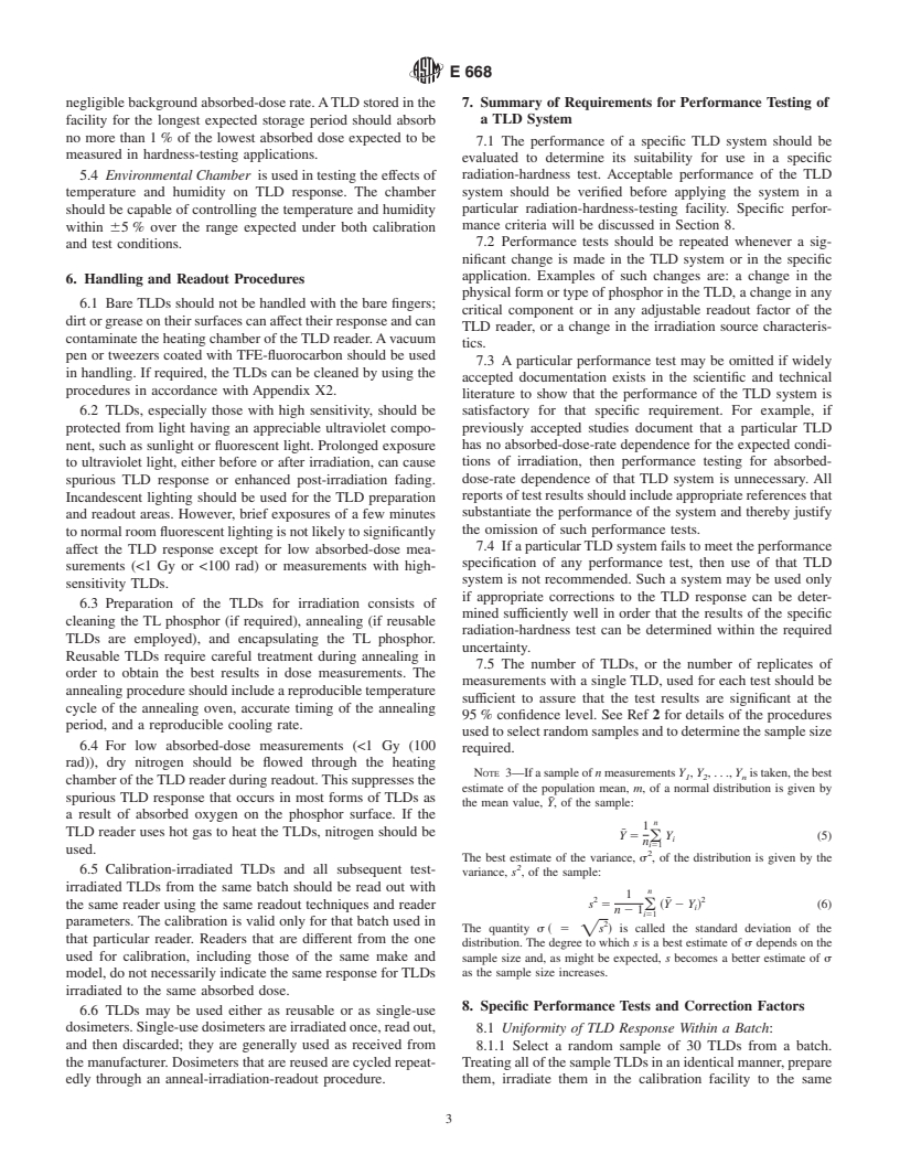 ASTM E668-00 - Standard Practice for Application of Thermoluminescence-Dosimetry (TLD) Systems for Determining Absorbed Dose in Radiation-Hardness Testing of Electronic Devices