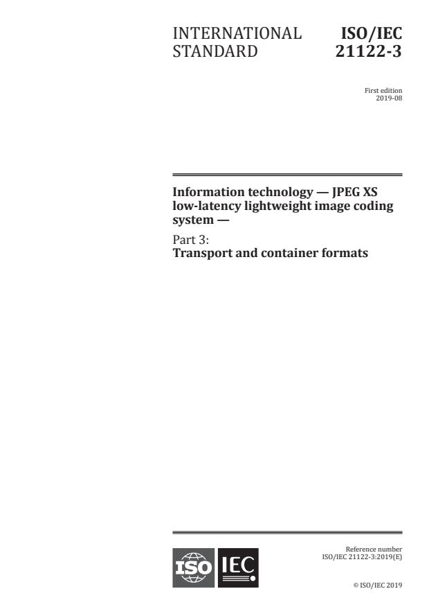 ISO/IEC 21122-3:2019 - Information technology -- JPEG XS low-latency lightweight image coding system