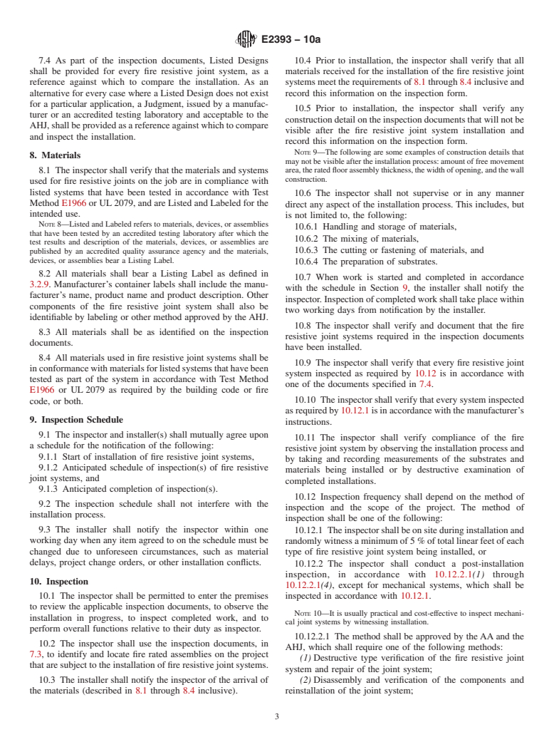 ASTM E2393-10a - Standard Practice for On-Site Inspection of Installed Fire Resistive Joint Systems and Perimeter Fire Barriers