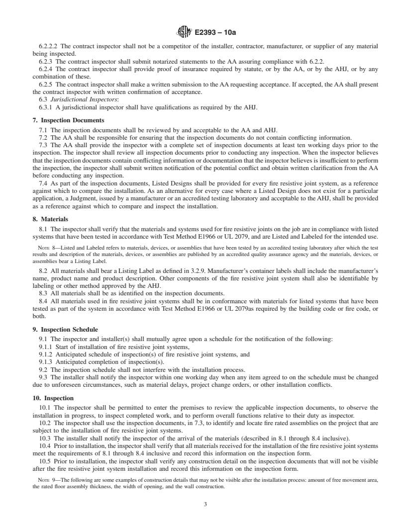 REDLINE ASTM E2393-10a - Standard Practice for On-Site Inspection of Installed Fire Resistive Joint Systems and Perimeter Fire Barriers