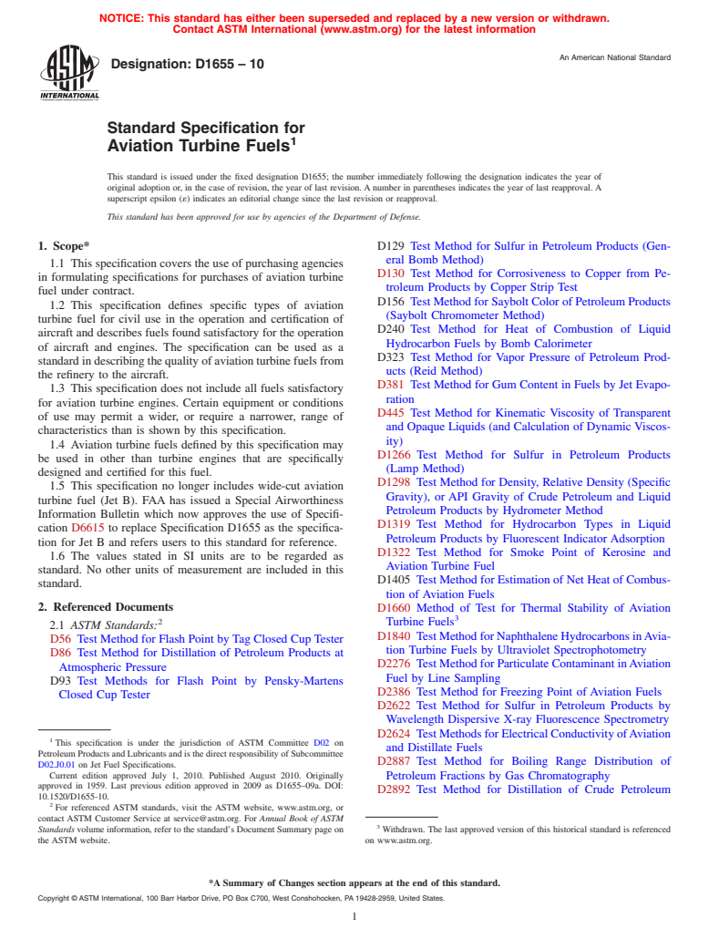 ASTM D1655-10 - Standard Specification for Aviation Turbine Fuels