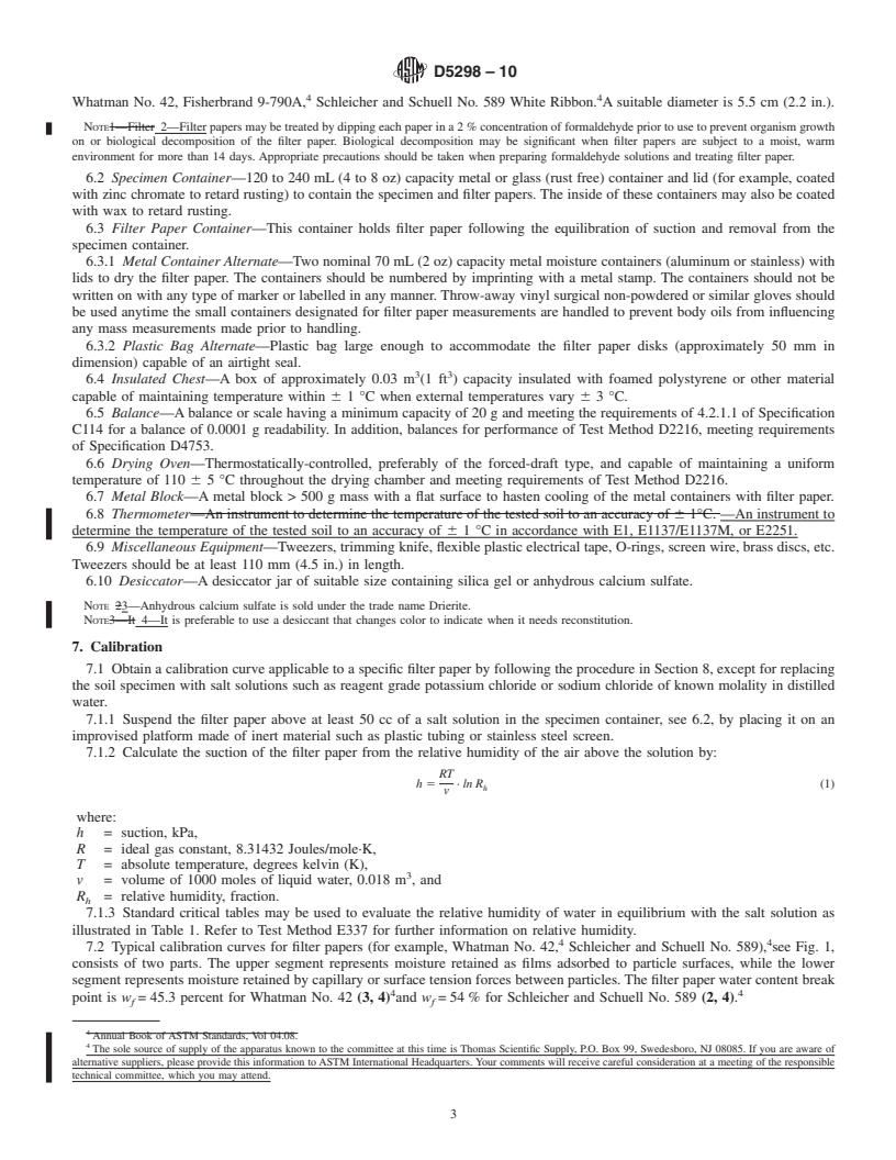 REDLINE ASTM D5298-10 - Standard Test Method for Measurement of Soil Potential (Suction) Using Filter Paper