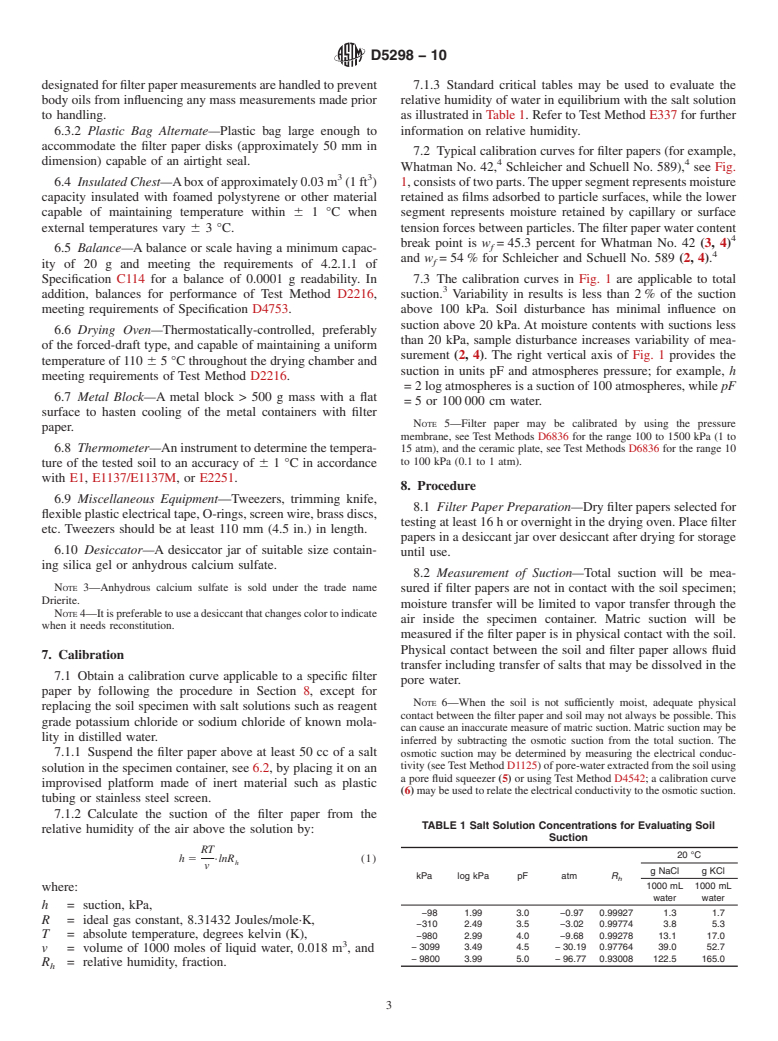 ASTM D5298-10 - Standard Test Method for Measurement of Soil Potential (Suction) Using Filter Paper