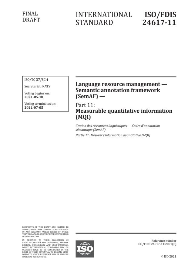ISO/FDIS 24617-11 - Language resource management -- Semantic annotation framework (SemAF)