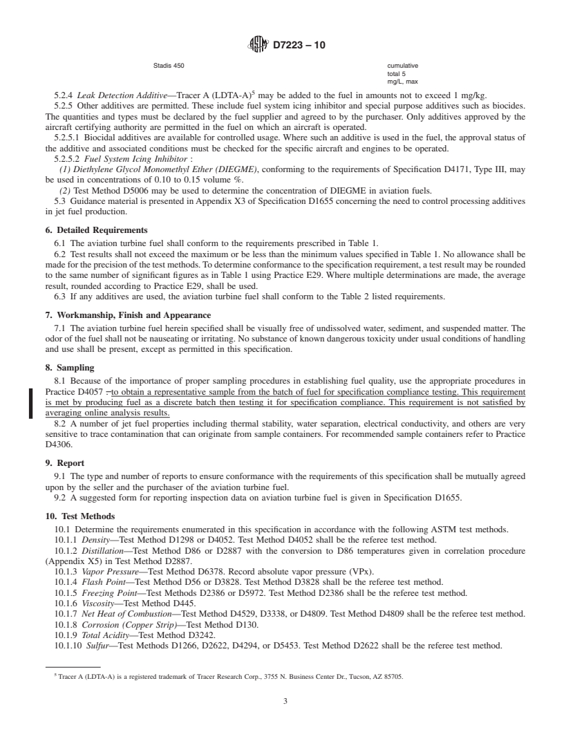 REDLINE ASTM D7223-10 - Standard Specification for Aviation Certification Turbine Fuel