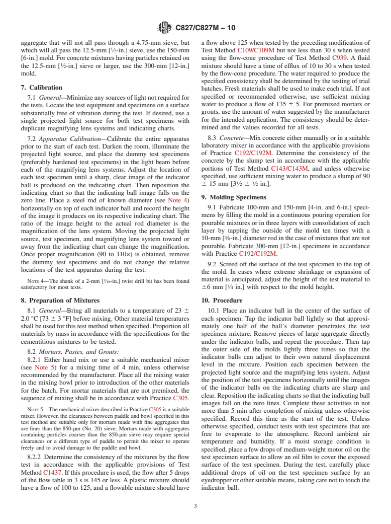 ASTM C827/C827M-10 - Standard Test Method for Change in Height at Early Ages of Cylindrical Specimens of Cementitious Mixtures