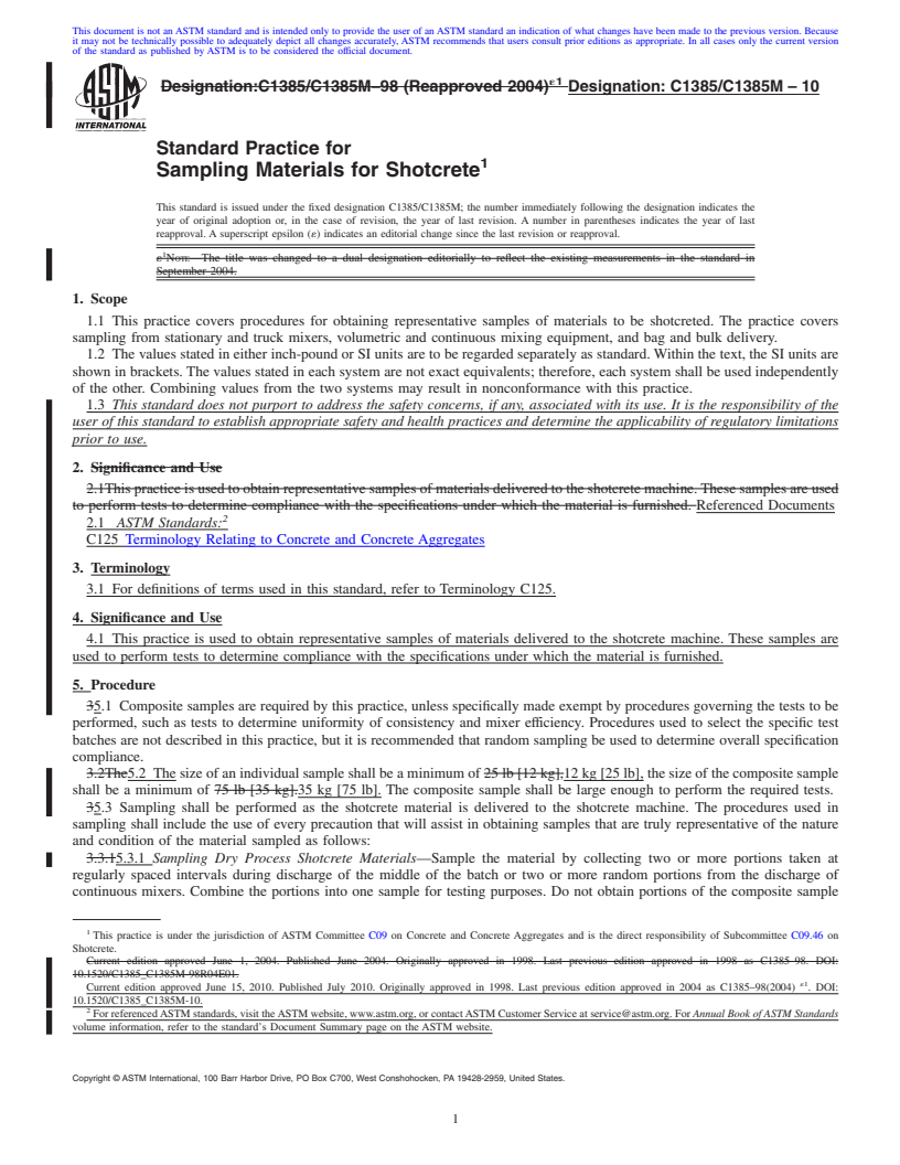 REDLINE ASTM C1385/C1385M-10 - Standard Practice for Sampling Materials for Shotcrete