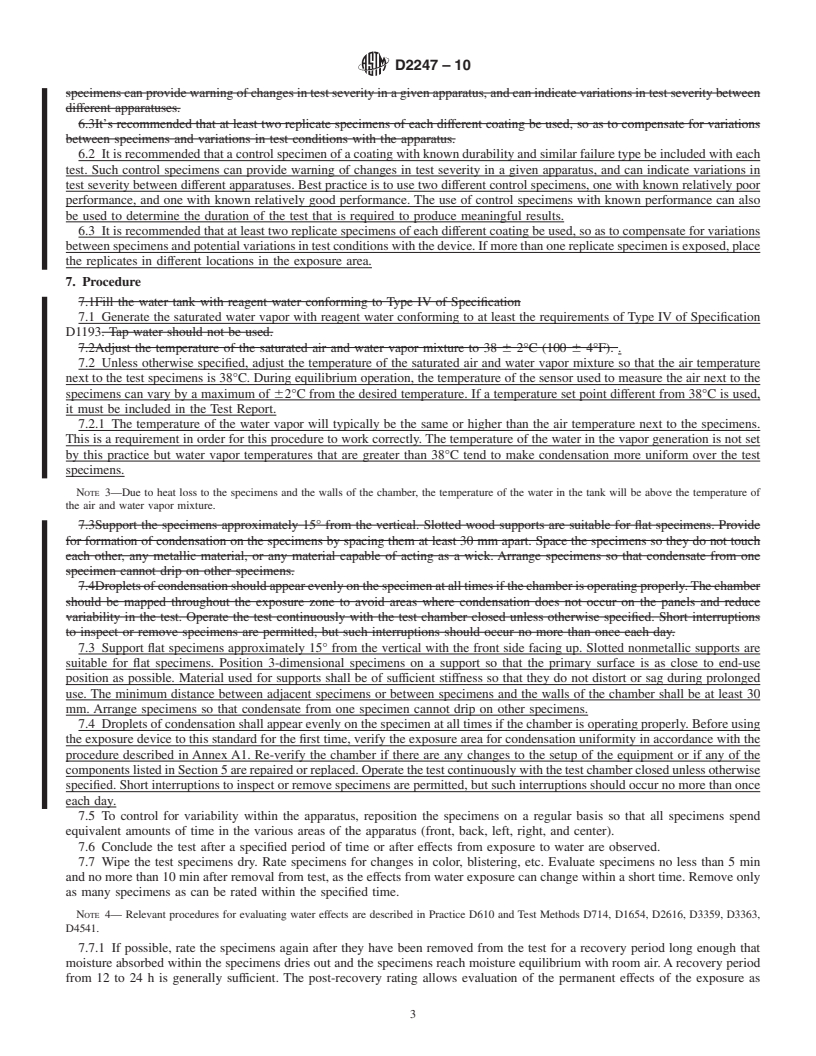 REDLINE ASTM D2247-10 - Standard Practice for Testing Water Resistance of Coatings in 100% Relative Humidity