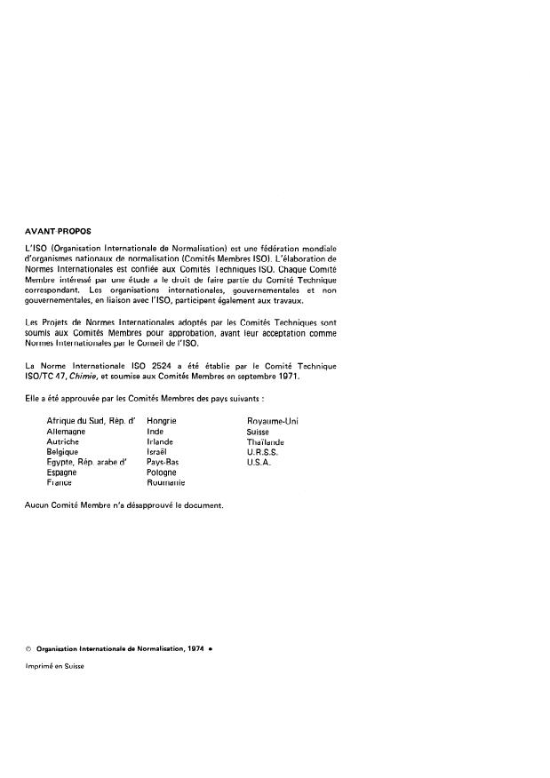 ISO 2524:1974 ISO 2524:1974 - Esters de l'acide adipique a usage industriel -- Mesurage de la coloration apres chauffage - Page 2 preview