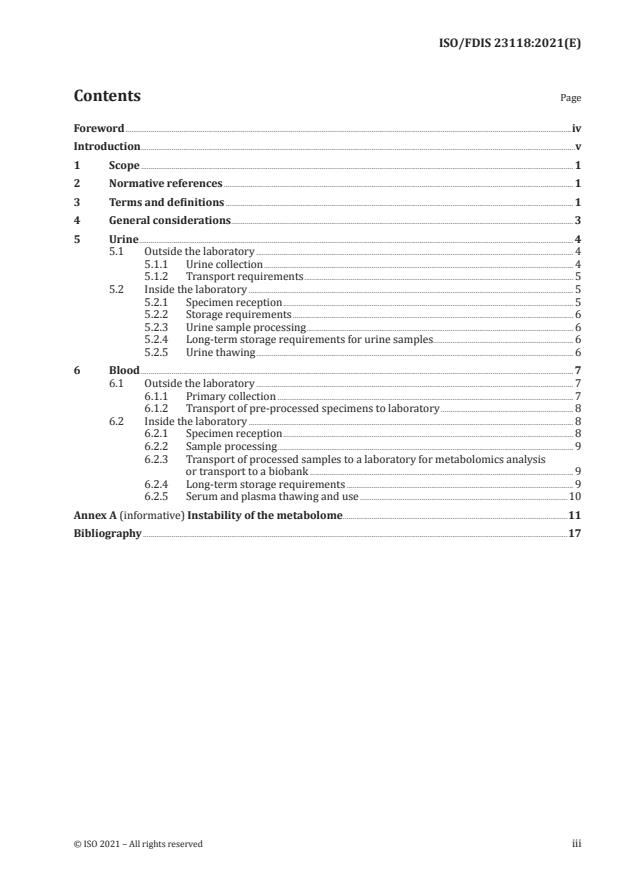ISO/FDIS 23118:Version 20-feb-2021 - Molecular in vitro diagnostic examinations -- Specifications for pre-examination processes in metabolomics in urine, venous blood serum and plasma