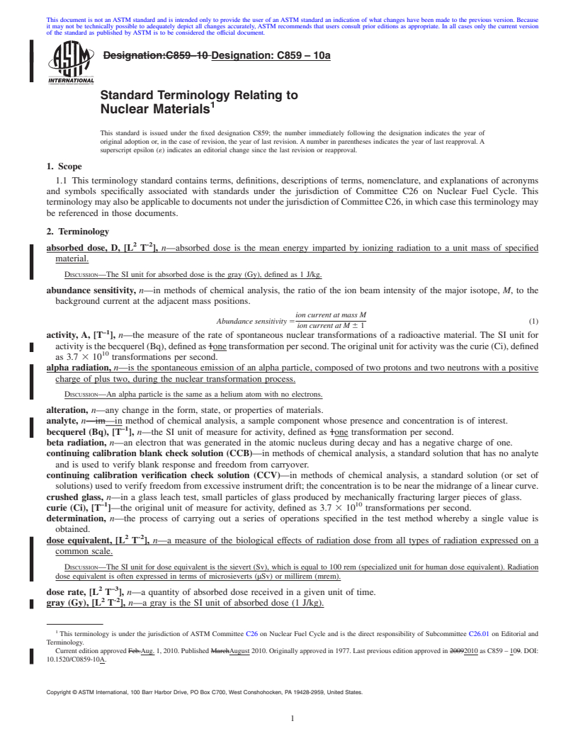 REDLINE ASTM C859-10a - Standard Terminology Relating to  Nuclear Materials