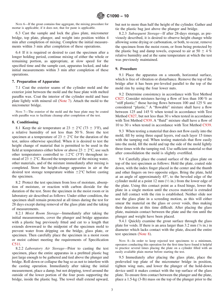 ASTM C1090-10 - Standard Test Method for Measuring Changes in Height of Cylindrical Specimens of Hydraulic-Cement Grout