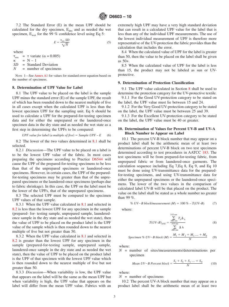 ASTM D6603-10 - Standard Guide for Labeling of UV-Protective Textiles