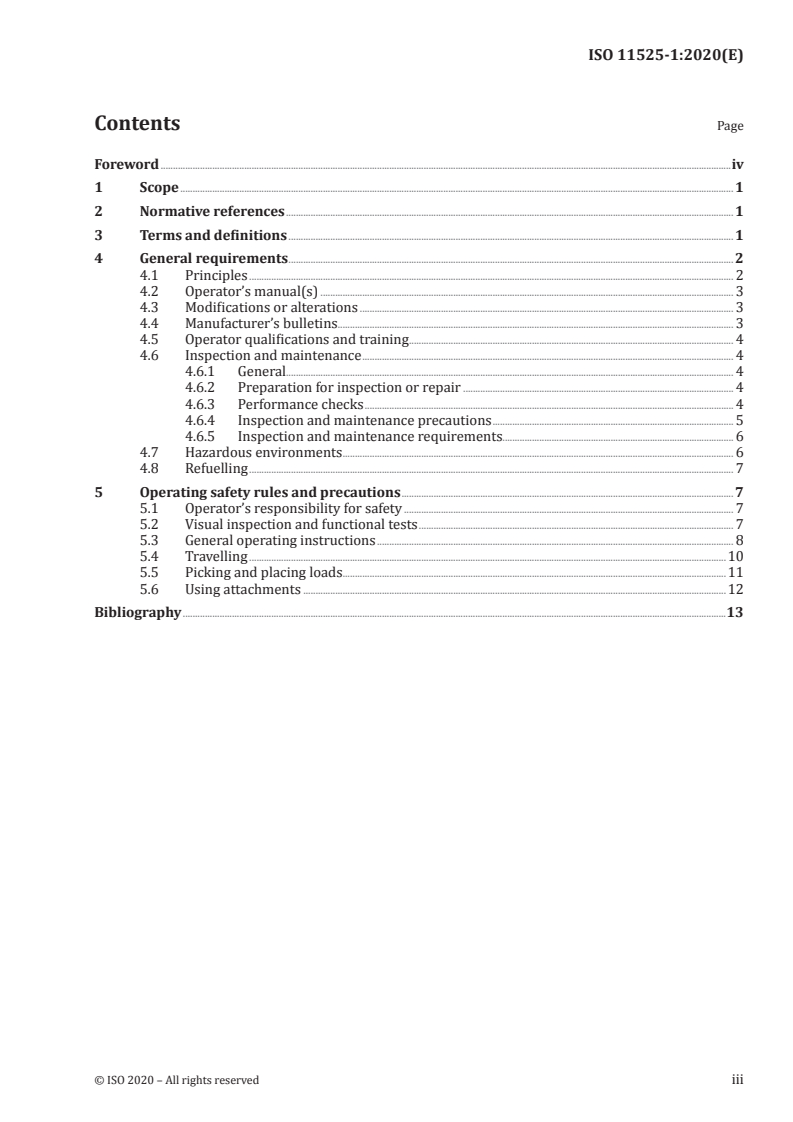 ISO 11525-1:2020 - Rough-terrain trucks — Safe use requirements — Part 1: Variable-reach trucks
Released:1/31/2020