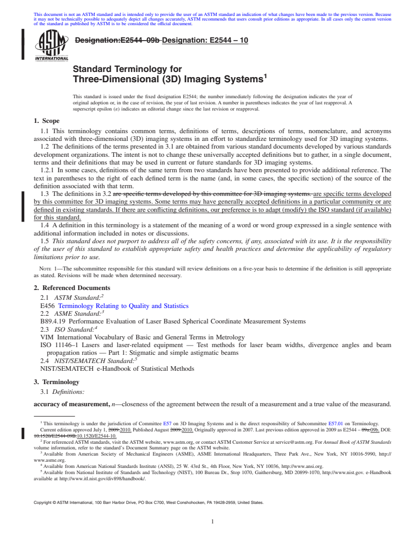 REDLINE ASTM E2544-10 - Standard Terminology for Three-Dimensional (3D) Imaging Systems