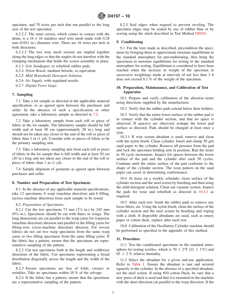 ASTM D4157-10 - Standard Test Method for Abrasion Resistance of Textile Fabrics (Oscillatory Cylinder Method)