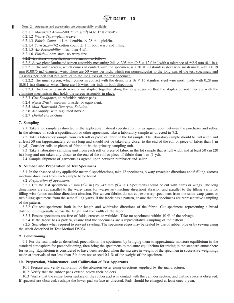 REDLINE ASTM D4157-10 - Standard Test Method for Abrasion Resistance of Textile Fabrics (Oscillatory Cylinder Method)