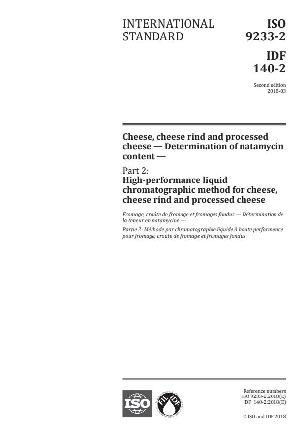 ISO 9233-2:2018 - Cheese, cheese rind and processed cheese -- Determination of natamycin content