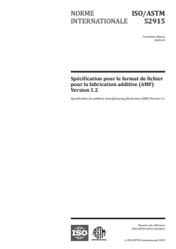 ISO/ASTM 52915:2020 - Spécification pour le format de fichier pour la fabrication additive (AMF) Version 1.2
Released:3/31/2020 - Page 1 preview