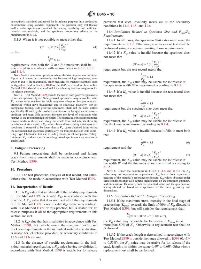 ASTM B645-10 - Standard Practice for Linear-Elastic Plane-Strain Fracture Toughness Testing of Aluminum Alloys