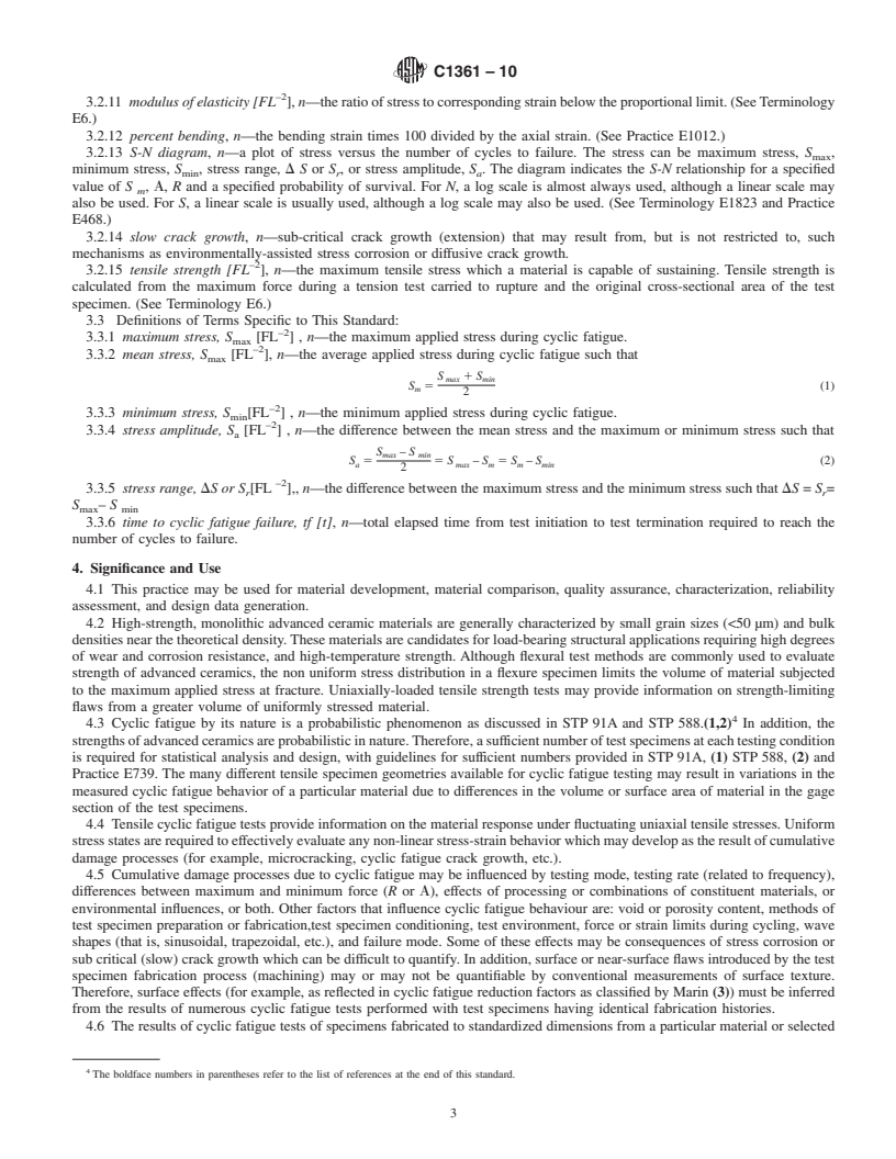 REDLINE ASTM C1361-10 - Standard Practice for Constant-Amplitude, Axial, Tension-Tension Cyclic Fatigue of Advanced Ceramics at Ambient Temperatures