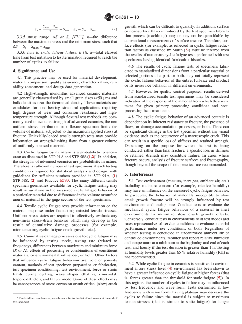 ASTM C1361-10 - Standard Practice for Constant-Amplitude, Axial, Tension-Tension Cyclic Fatigue of Advanced Ceramics at Ambient Temperatures