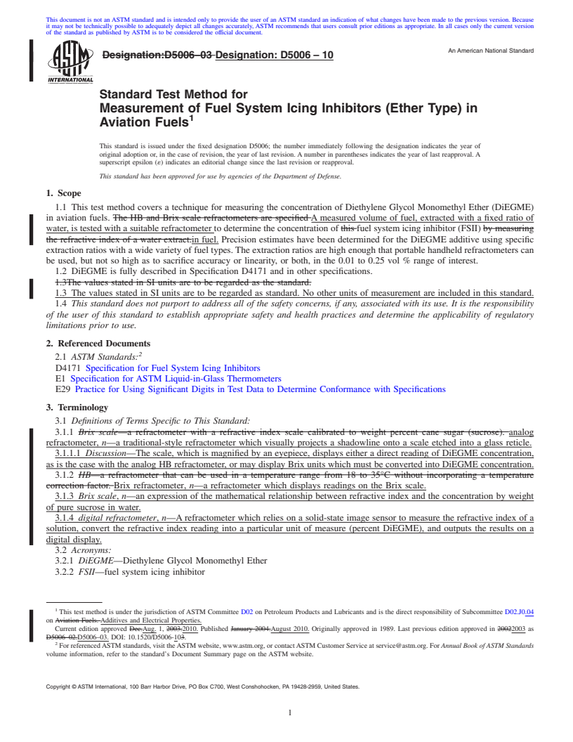 REDLINE ASTM D5006-10 - Standard Test Method for Measurement of Fuel System Icing Inhibitors (Ether Type) in Aviation Fuels