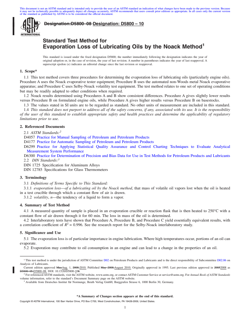 REDLINE ASTM D5800-10 - Standard Test Method for Evaporation Loss of Lubricating Oils by the Noack Method