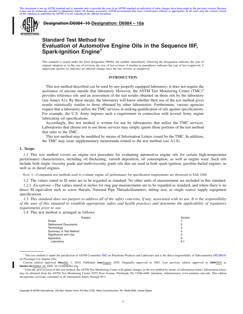 REDLINE ASTM D6984-10a - Standard Test Method for Evaluation of Automotive Engine Oils in the Sequence IIIF, Spark-Ignition Engine