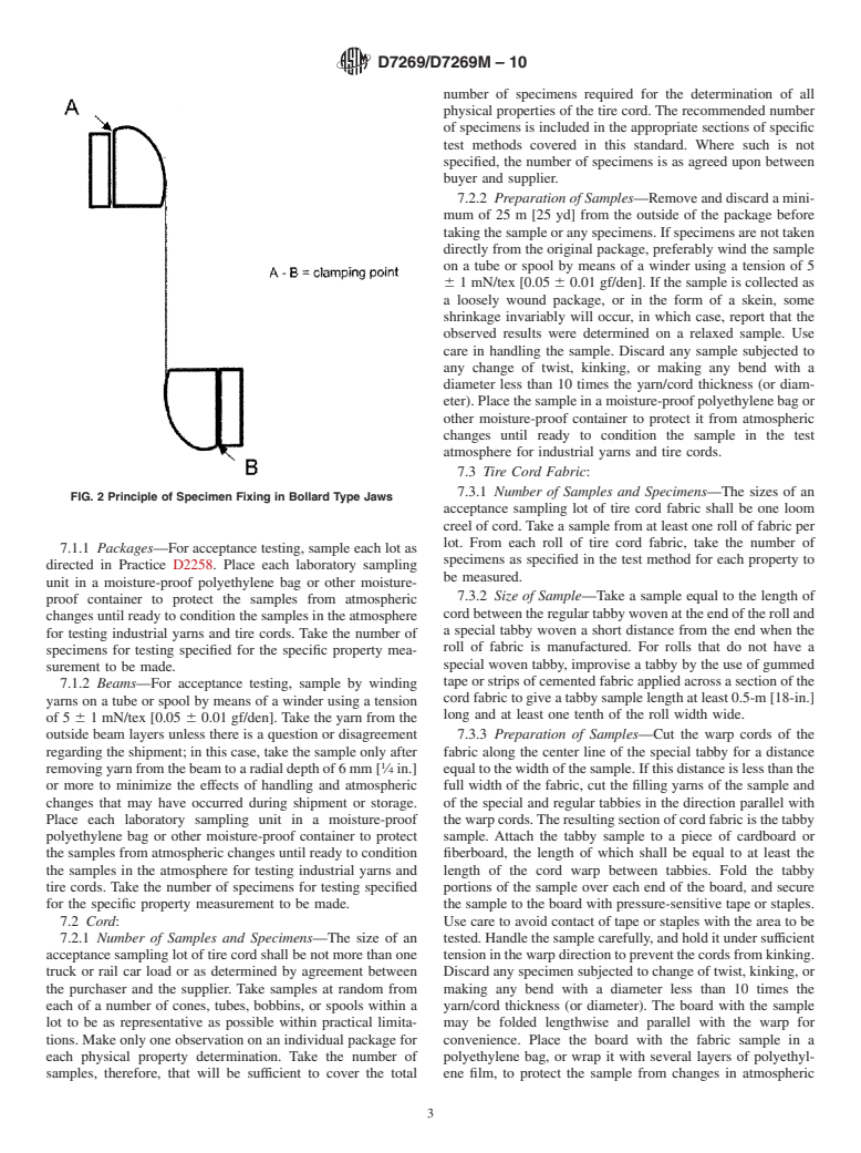 ASTM D7269/D7269M-10 - Standard Test Methods for Tensile Testing of Aramid Yarns