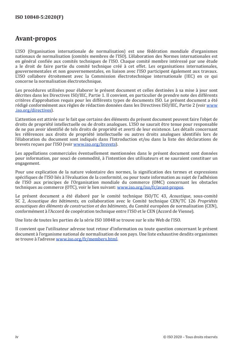 ISO 10848-5:2020 ISO 10848-5:2020 - Acoustique — Mesurage en laboratoire et sur site des transmissions latérales du bruit aérien, des bruits de choc et du bruit d’équipement technique de bâtiment entre des pièces adjacentes — Partie 5: Efficacité de rayonnement des éléments de construction
Released:8/17/2020 - Page 4 preview
