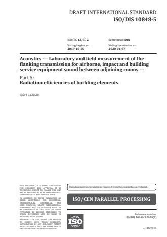 ISO/PRF 10848-5 - Acoustics -- Laboratory and field measurement of the flanking transmission for airborne, impact and building service equipment sound between adjoining rooms