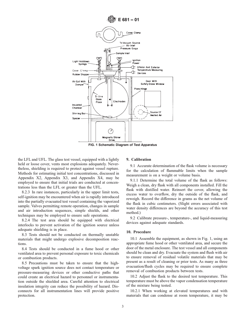 ASTM E681-01 - Standard Test Method for Concentration Limits of Flammability of Chemicals (Vapors and Gases)