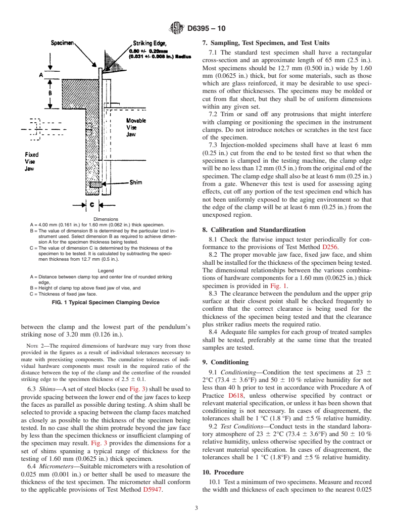 ASTM D6395-10 - Standard Test Method for Flatwise Flexural Impact Resistance of Rigid Plastics