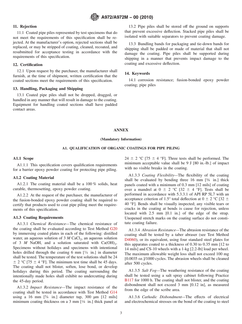 ASTM A972/A972M-00(2010) - Standard Specification for Fusion Bonded Epoxy-Coated Pipe Piles