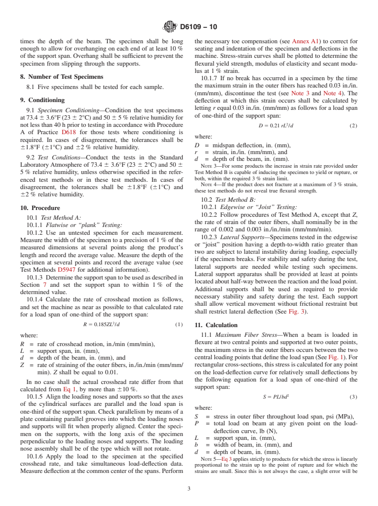 ASTM D6109-10 - Standard Test Methods for Flexural Properties of Unreinforced and Reinforced Plastic Lumber and Related Products