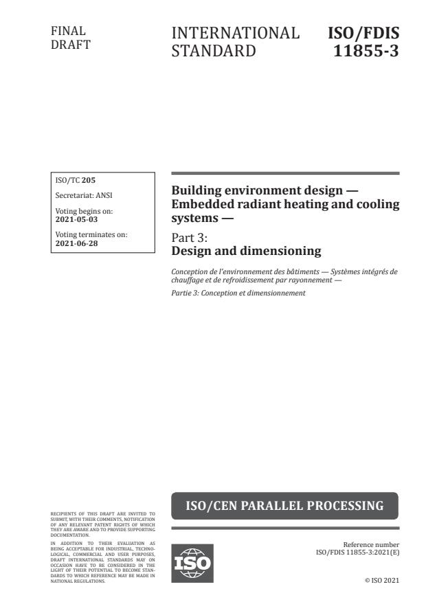 ISO/FDIS 11855-3 - Building environment design -- Embedded radiant heating and cooling systems