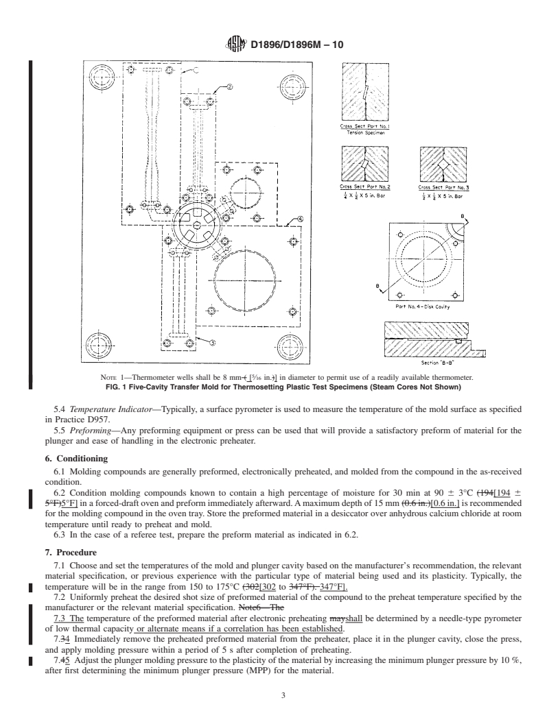 REDLINE ASTM D1896/D1896M-10 - Standard Practice for Transfer Molding Test Specimens of Thermosetting Compounds