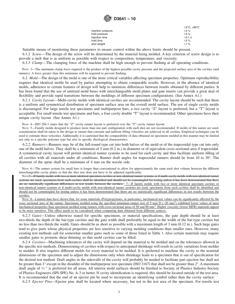 REDLINE ASTM D3641-10 - Standard Practice for Injection Molding Test Specimens of Thermoplastic Molding and Extrusion Materials