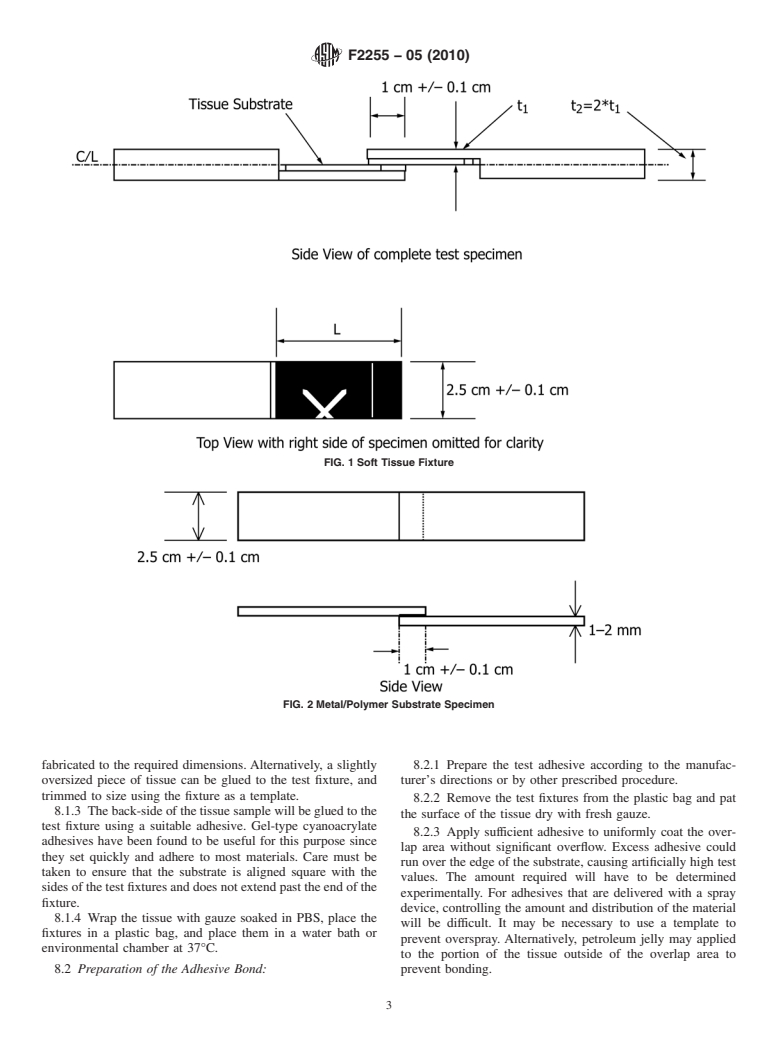 ASTM F2255-05(2010) - Standard Test Method for Strength Properties of Tissue Adhesives in Lap-Shear by Tension Loading