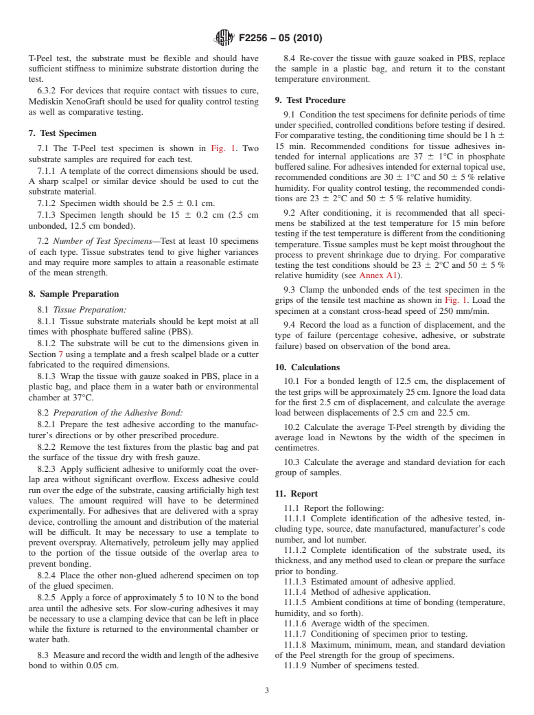 ASTM F2256-05(2010) - Standard Test Method for Strength Properties of Tissue Adhesives in T-Peel by Tension Loading