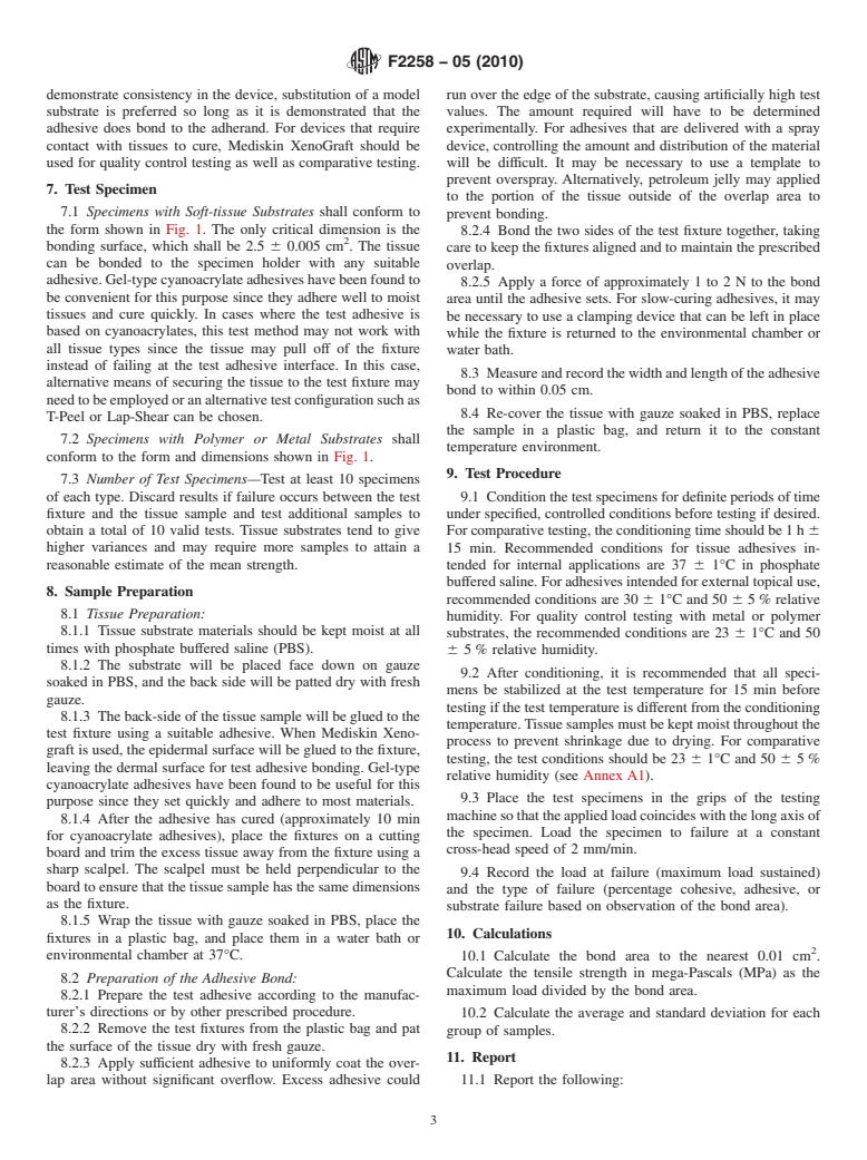 ASTM F2258-05(2010) - Standard Test Method for Strength Properties of Tissue Adhesives in Tension