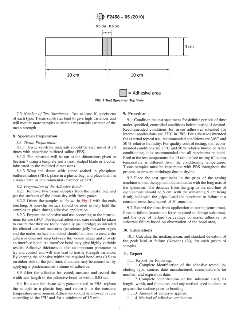 ASTM F2458-05(2010) - Standard Test Method for Wound Closure Strength of Tissue Adhesives and Sealants