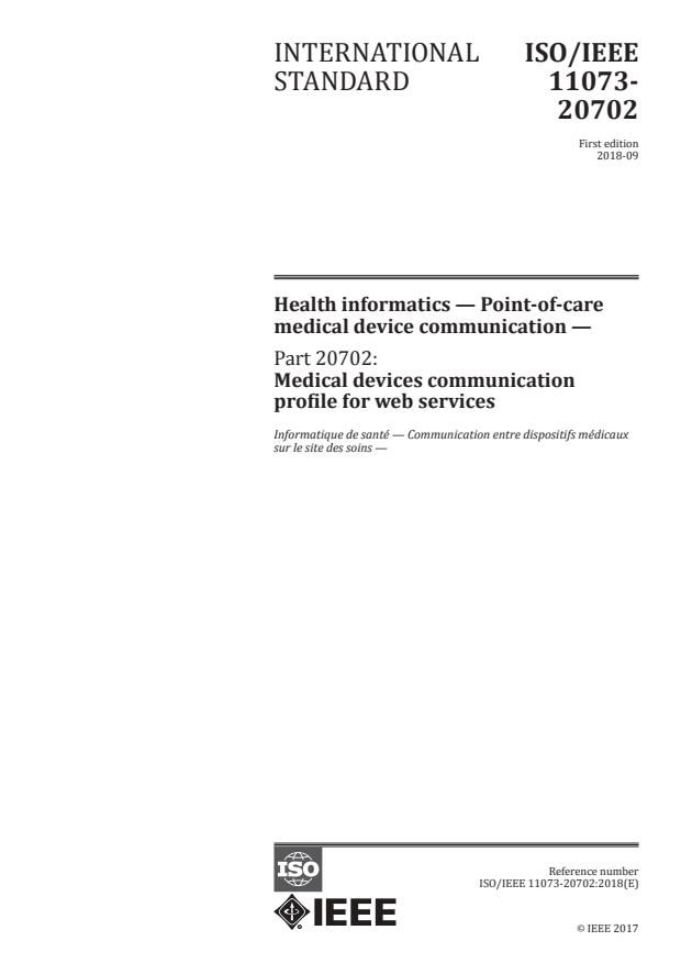 ISO/IEEE 11073-20702:2018 - Health informatics -- Point-of-care medical device communication