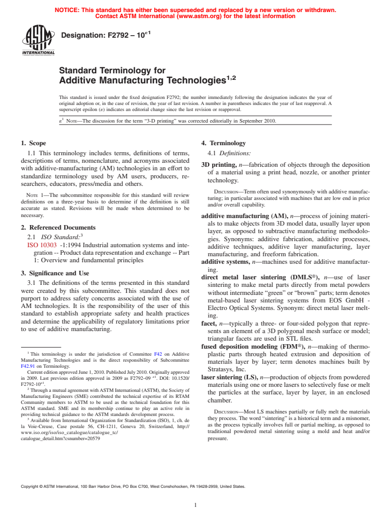 ASTM F2792-10e1 - Standard Terminology for Additive Manufacturing Technologies